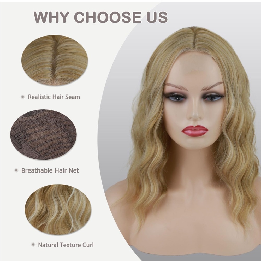 Synthetic Mixed Blonde Lace Tab Wavy Wig - Picture 4 of 14